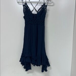Free People One Women's Strappy Adella Slip Dress, Navy,  Mini, Extra Small